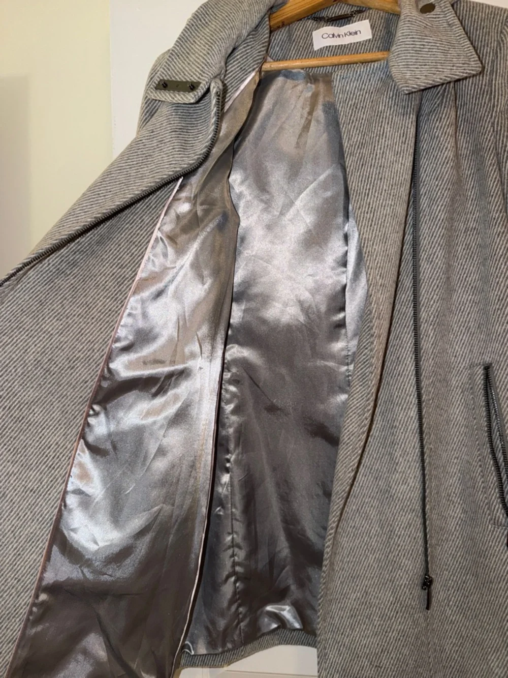 Calvin Klein Light Gray Hooded Wool-Blend Peacoat - Picture 4 of 8